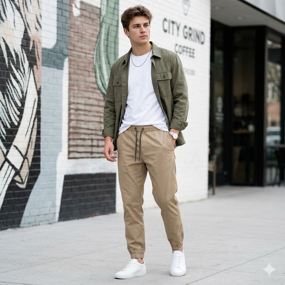 COS Lightweight Khaki Joggers (Elastic Waist Drawstring)‎ Beige Medium